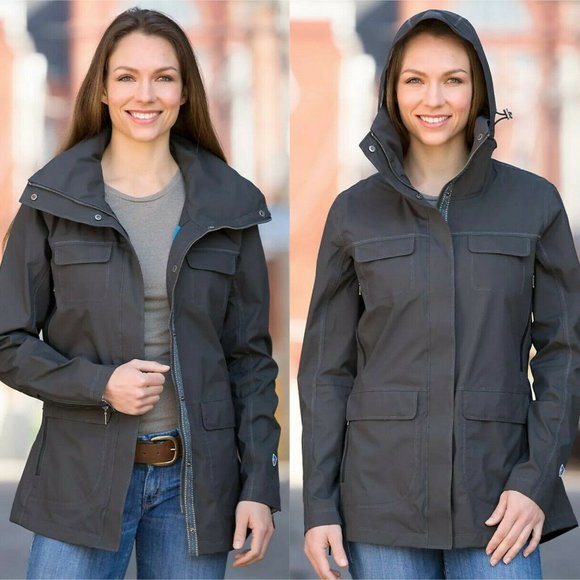 Kuhl Saboteura Waterproof Jacket Zip Raincoat Raven Gray Lightweight Size Small - Picture 12 of 12